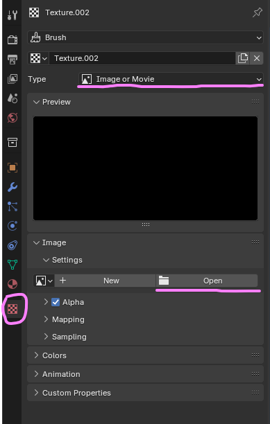 Выбор типа текстуры для кисти